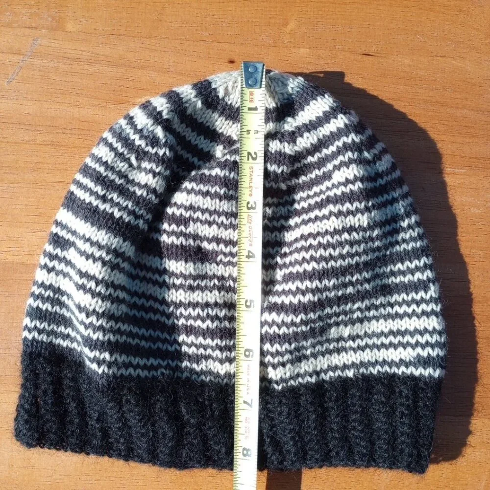 Mens Alpaca Wool Beanie Skully Hand Knit Hat Light Thin Faux Fair Isle Striped - Picture 8 of 9